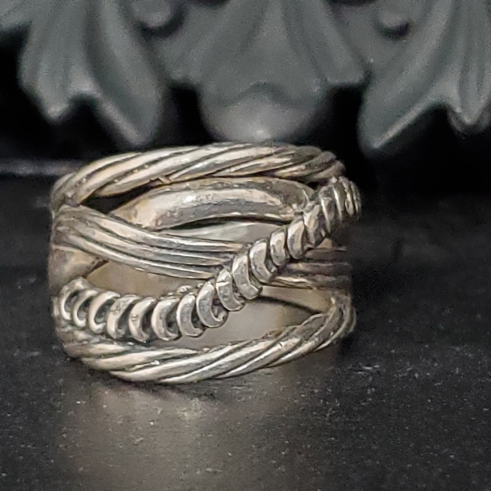 PZ 925 Sterling Texturized Rope Weave Band Ring 6.75 - Picture 4 of 16